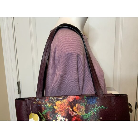Elliott Luca Wine Burgundy Multicolor Floral Shoulder Bag Purse - Picture 3 of 9